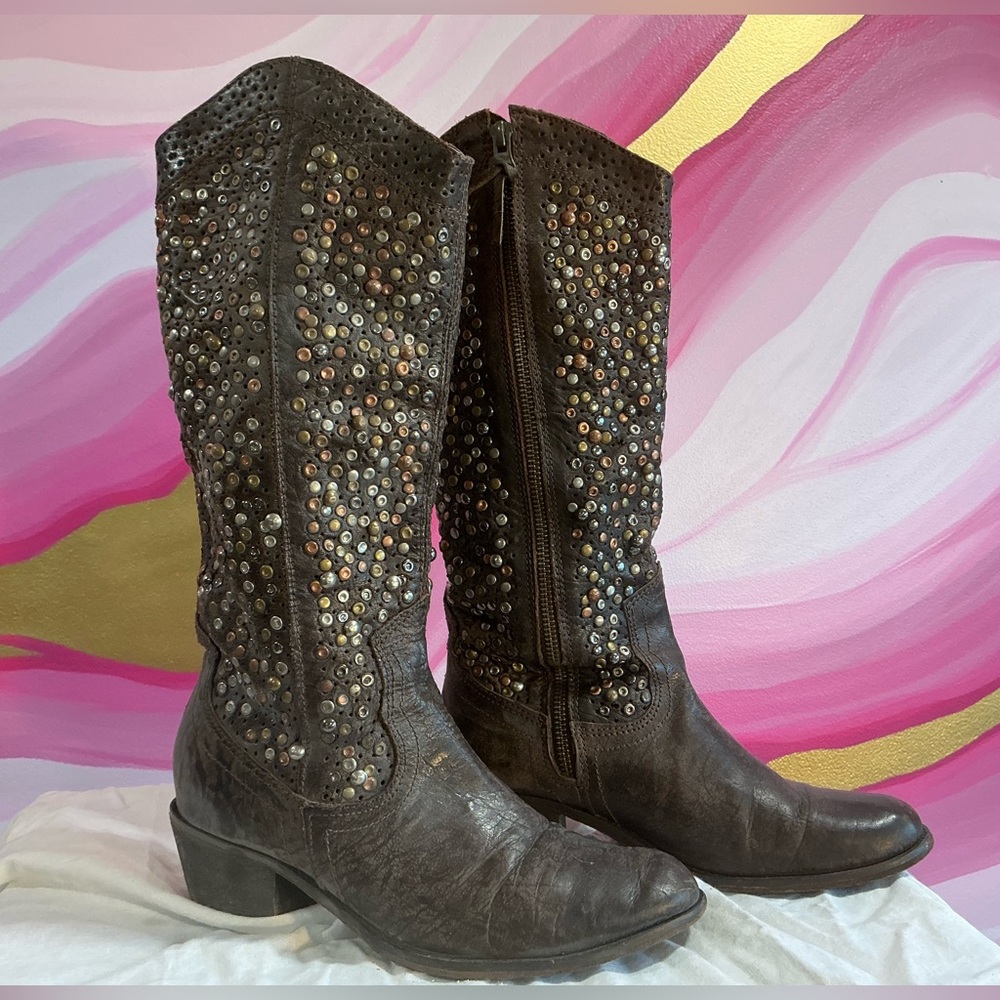 VINTAGE Chocolat Blu Studded Brown Heeled Boots